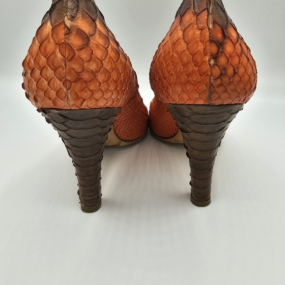 PRADA!!!! EUC Prada Orange and Brown Snake Print Dragon Heels - Picture 4 of 8